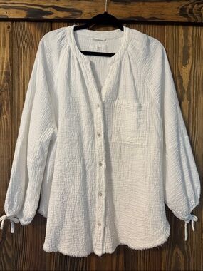 aerie White Gauzy Button-Up Shirt